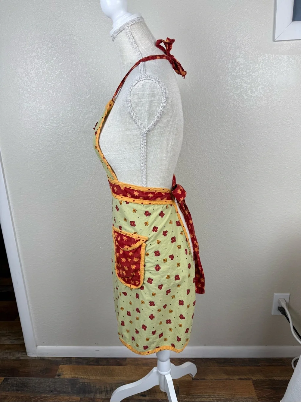 Yellow Floral Apron Dress with Red Accents